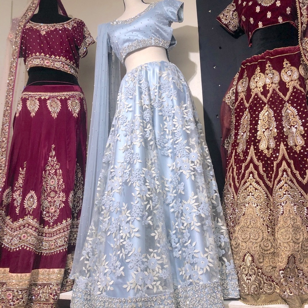 Lehenga Choli embellished diamond Light Blue Floral Lehenga